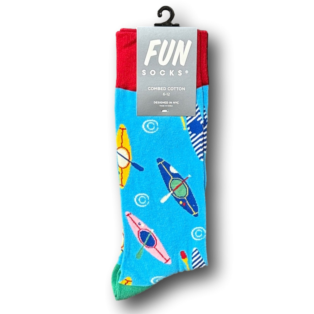 3/$18 Colorful Kayaks Funny Novelty Crew Socks - NWT
